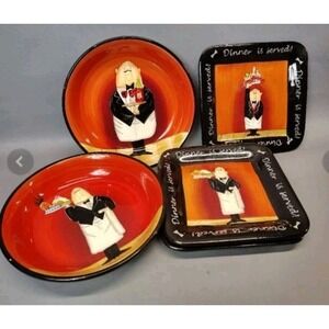Certified International Dinner Is Served Plates Bowls Set of 4 Tina Franks